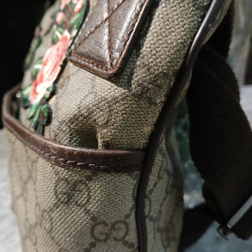 Floral Embroidered Gucci Canvas Crossbody Bag - Brown/Tan - Picture 8 of 16